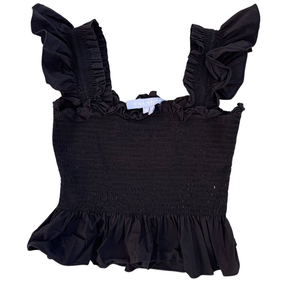 Hill House Smocked Ruffle Tank Top Black Size Small S Cotton Spandex Paz Nap Top